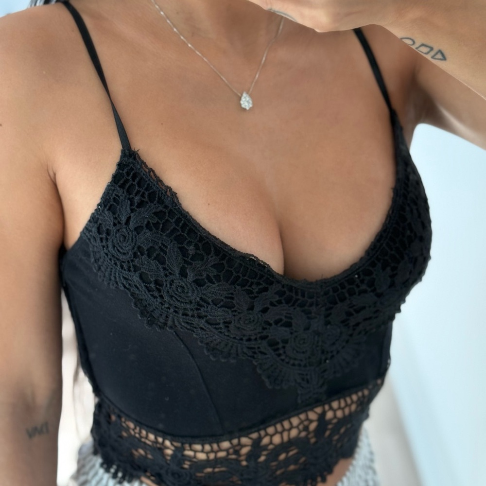 Black Lace Cropped Top